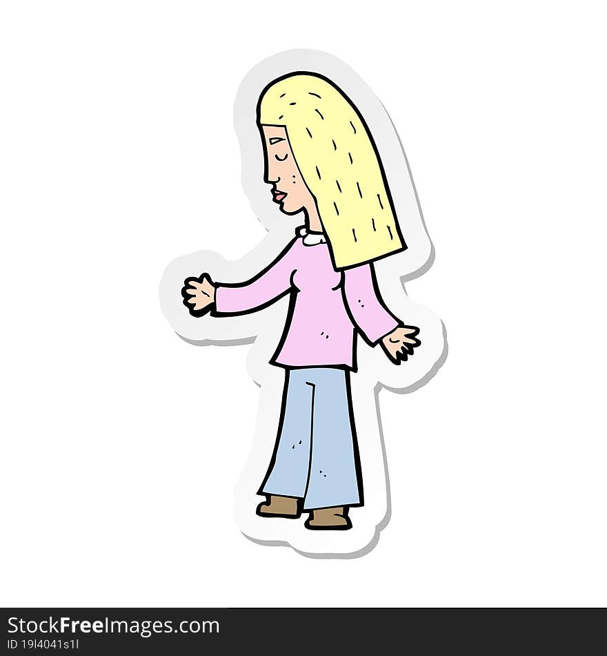 sticker of a cartoon woman with open arms