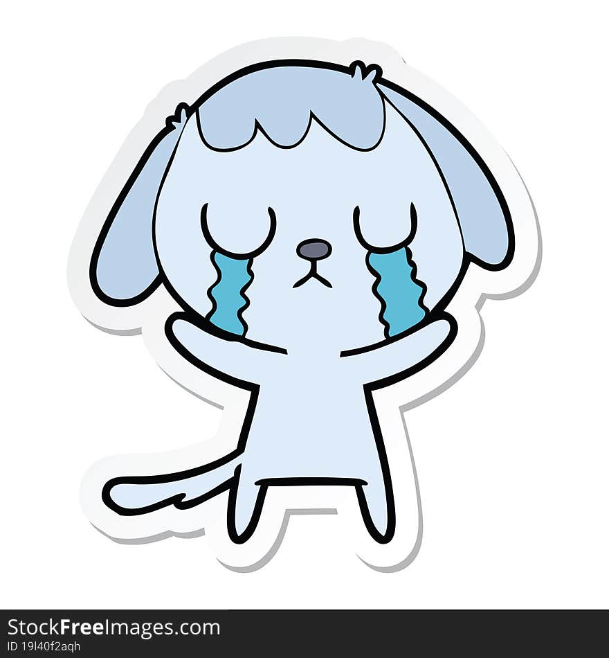 Sticker Of A Cute Cartoon Dog Crying