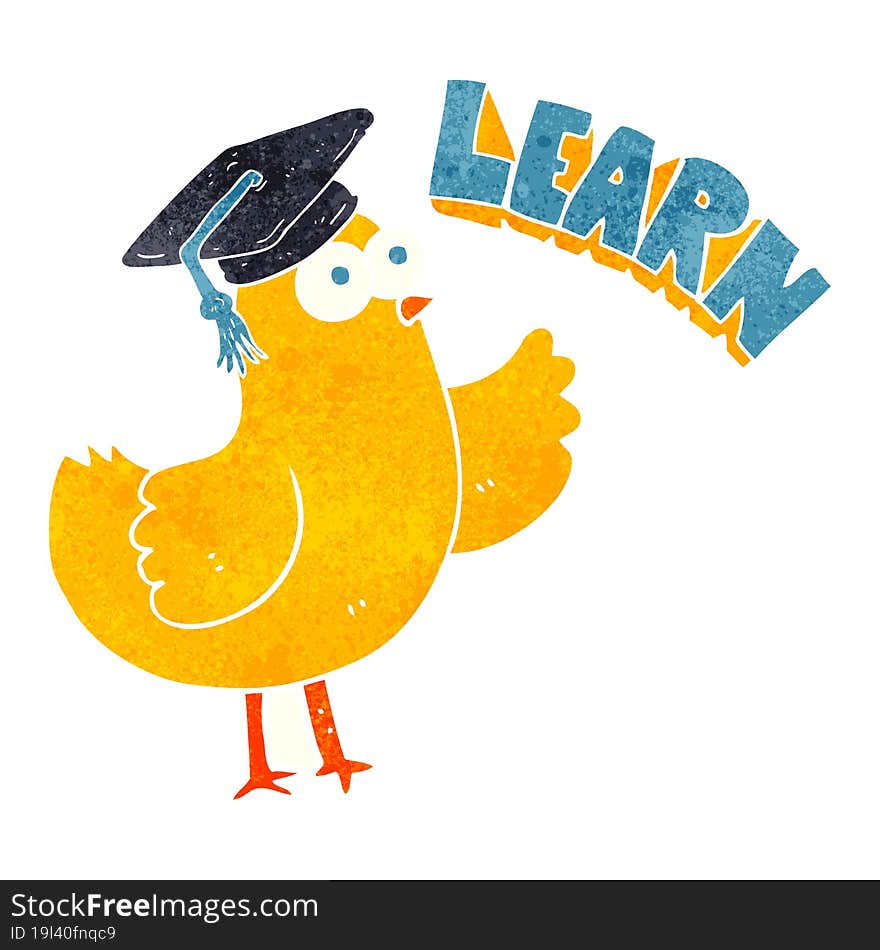 Retro Cartoon Bird With Learn Text