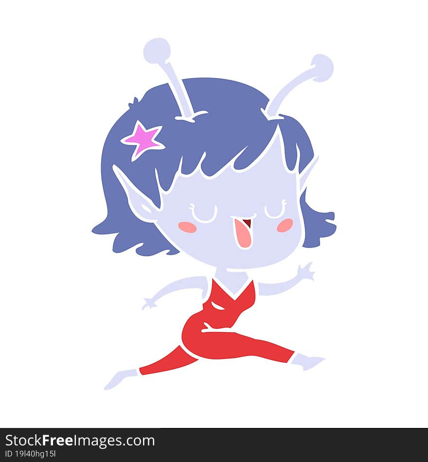 Happy Alien Girl Flat Color Style Cartoon Laughing