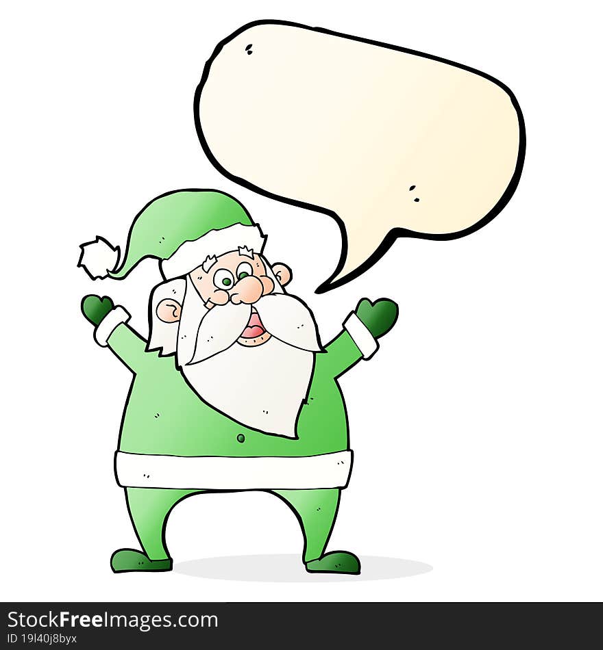 jolly santa cartoon with speech bubble