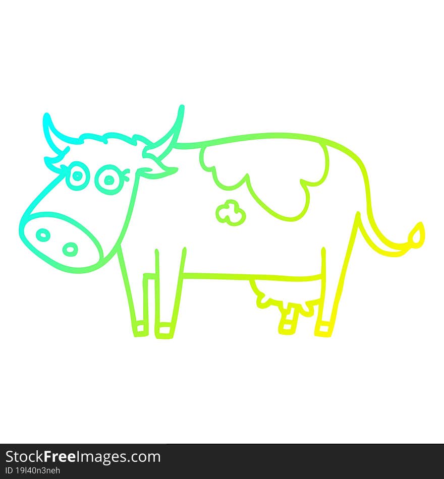 cold gradient line drawing of a cartoon farm cow