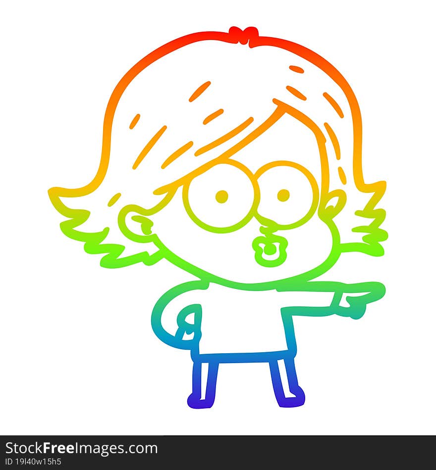 rainbow gradient line drawing cartoon girl pouting