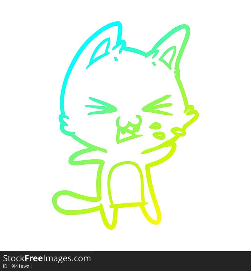 cold gradient line drawing cartoon cat hissing