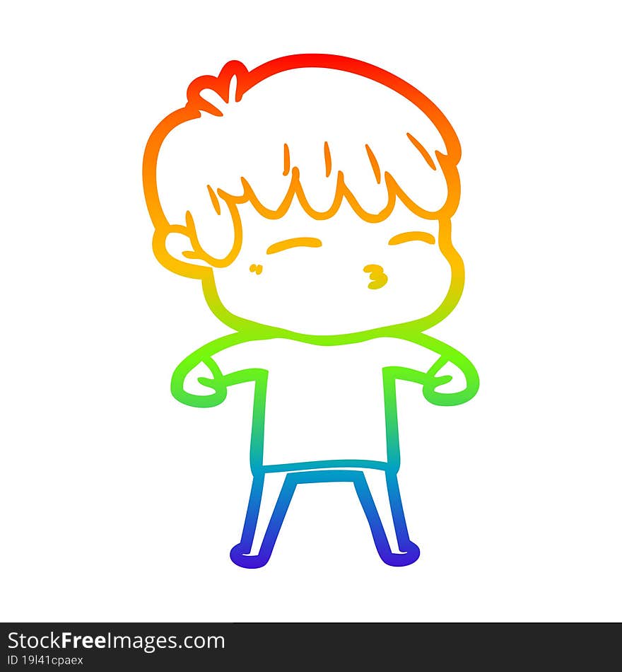 Rainbow Gradient Line Drawing Cartoon Frustrated Man