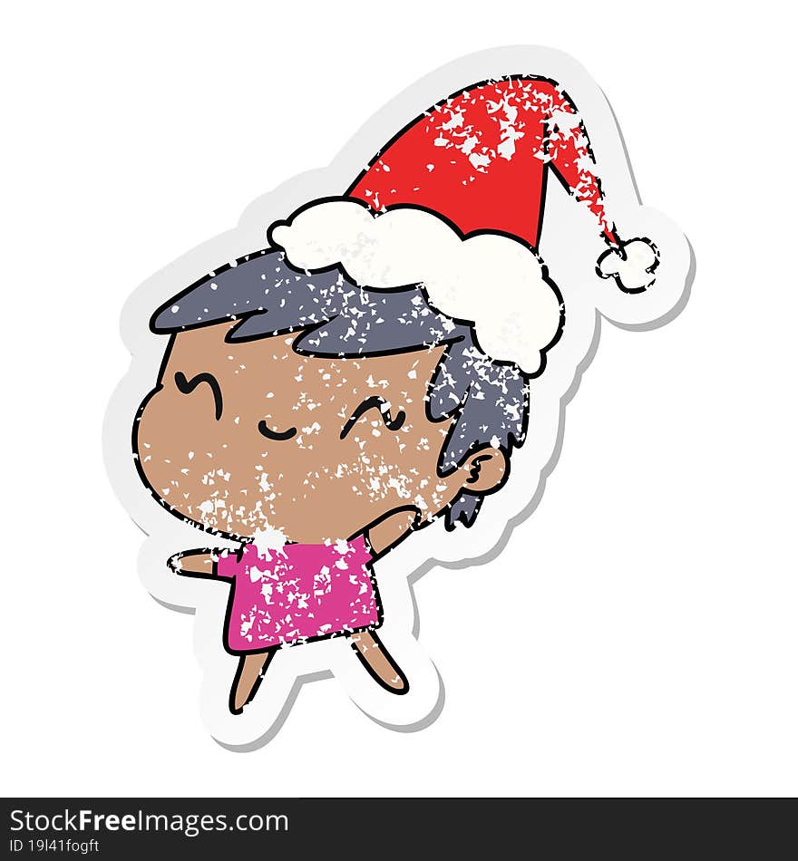 christmas distressed sticker cartoon of kawaii girl