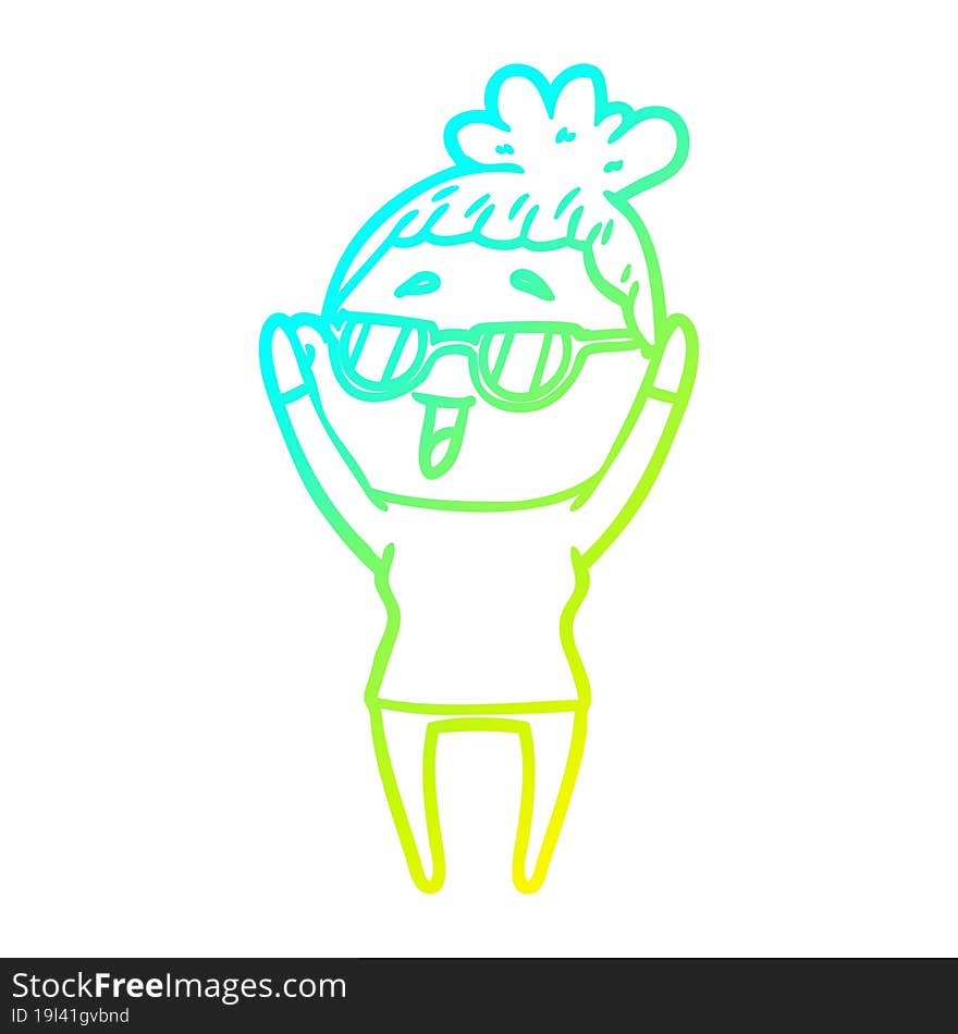 cold gradient line drawing cartoon happy woman wearing spectacles