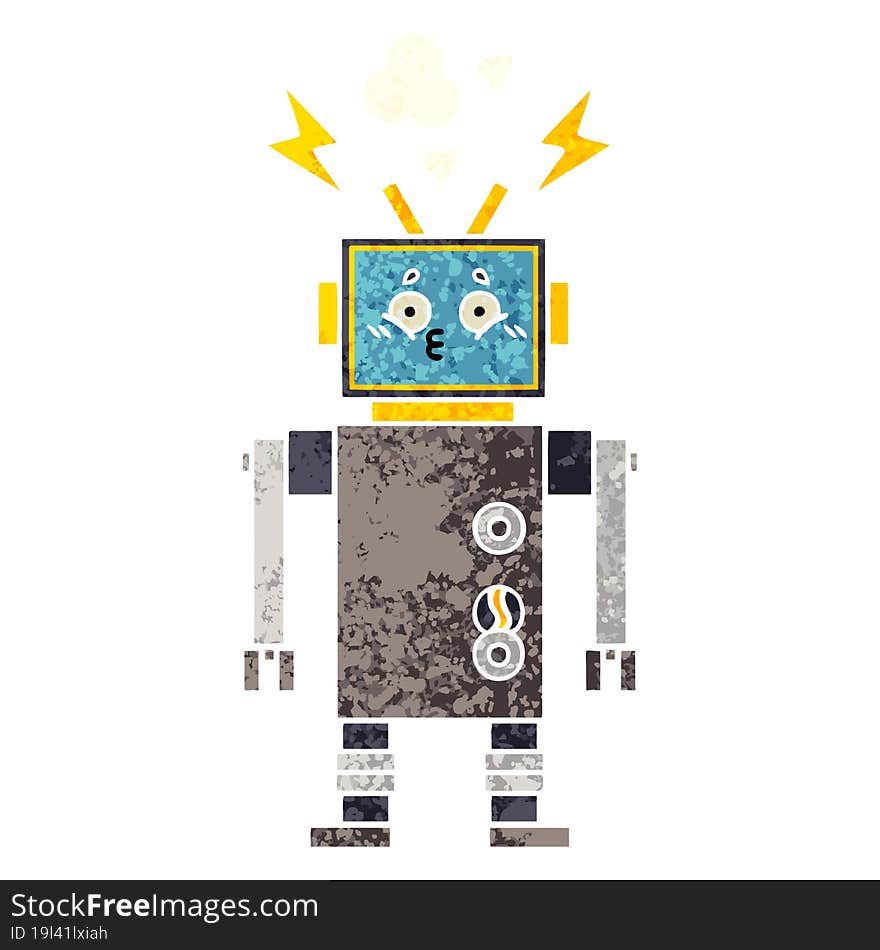 Retro Illustration Style Cartoon Robot