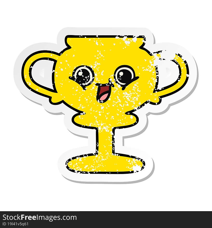 distressed sticker of a cute cartoon trophy