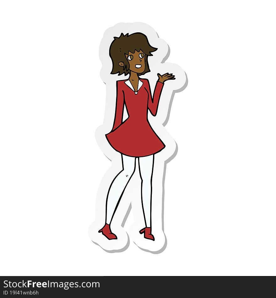 sticker of a cartoon pretty woman in dress