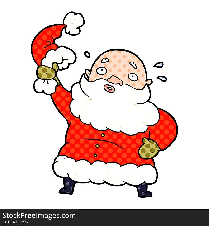 cartoon santa claus waving his hat. cartoon santa claus waving his hat