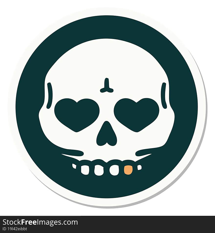 sticker of tattoo in traditional style of a skull. sticker of tattoo in traditional style of a skull