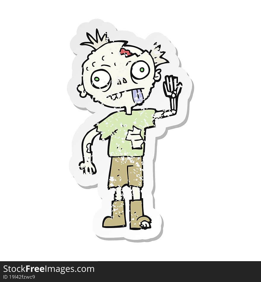 retro distressed sticker of a cartoon zombie