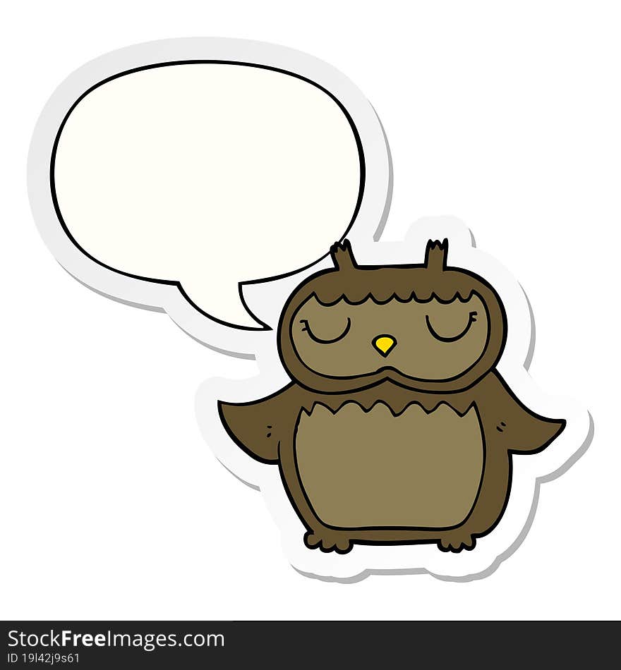 cartoon owl with speech bubble sticker. cartoon owl with speech bubble sticker