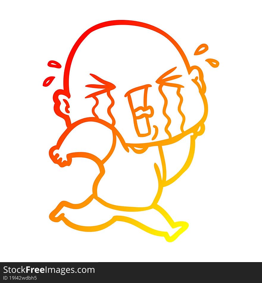 warm gradient line drawing cartoon crying bald man