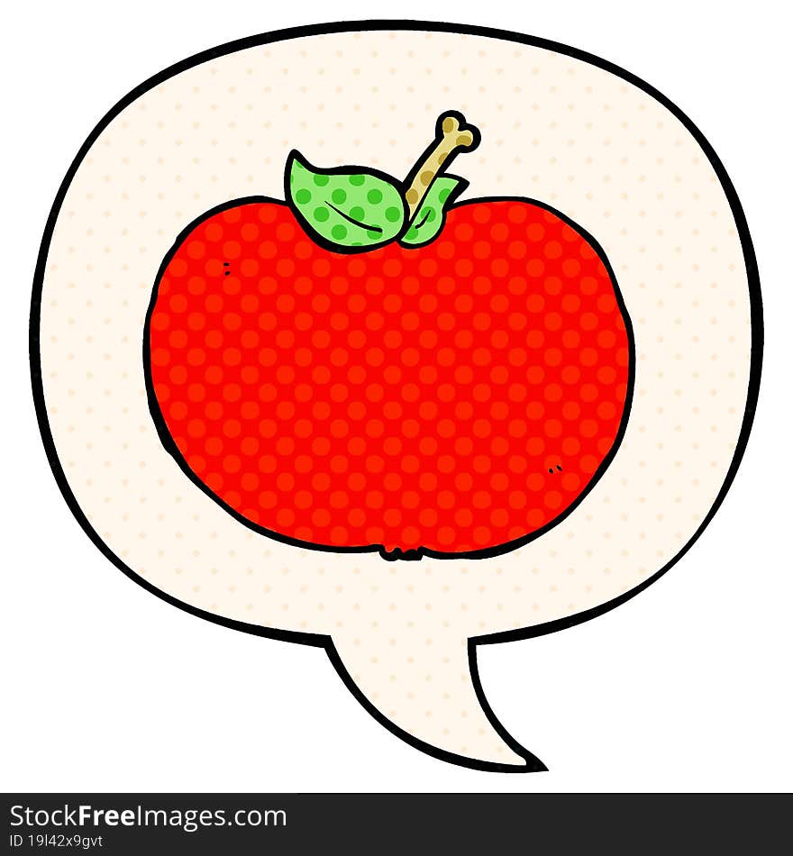 Cartoon Apple And Speech Bubble In Comic Book Style