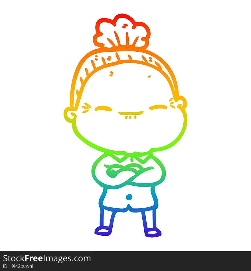 rainbow gradient line drawing cartoon peaceful old woman