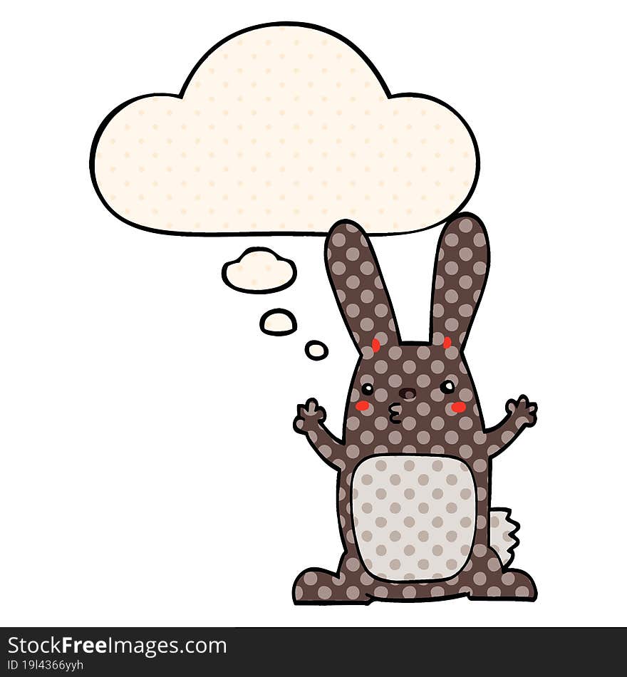 Cartoon Rabbit And Thought Bubble In Comic Book Style