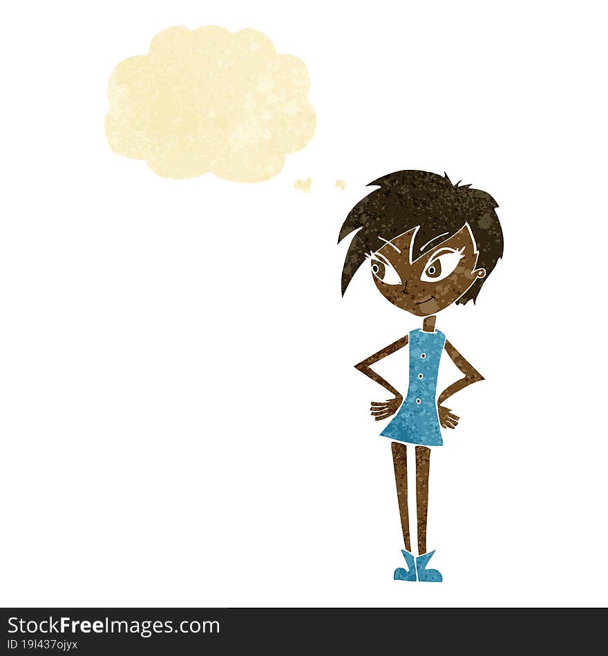 Cartoon Girl With Hands On Hips With Thought Bubble