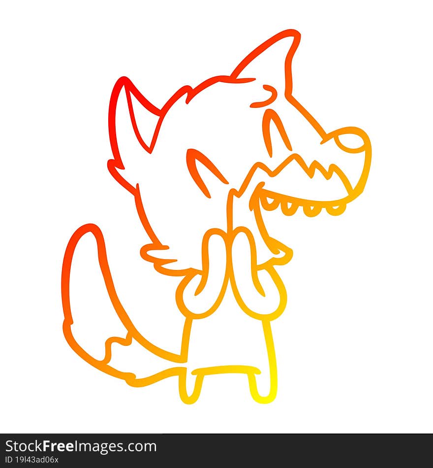 warm gradient line drawing laughing fox cartoon