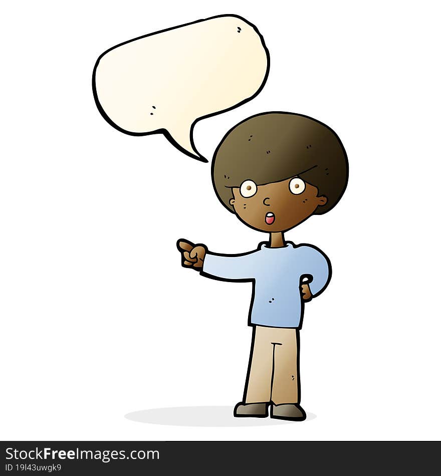 cartoon pointing boy with speech bubble