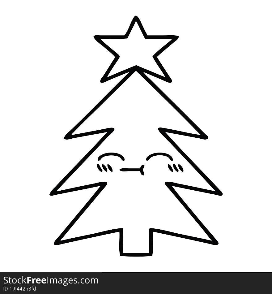 line drawing cartoon of a christmas tree