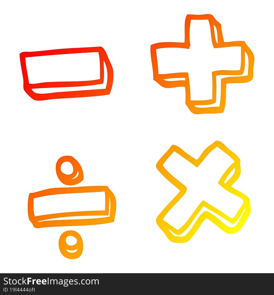 warm gradient line drawing of a cartoon math symbols