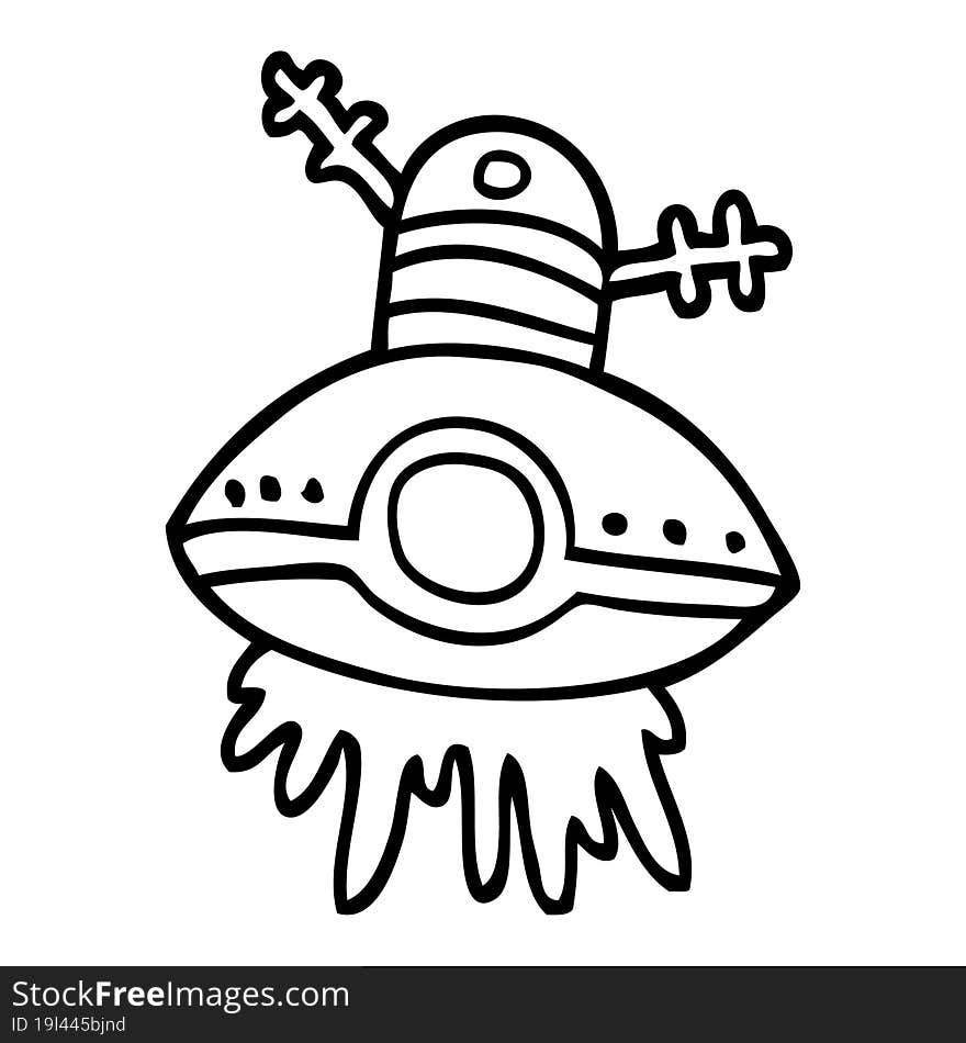 Line Drawing Cartoon Alien Spaceship