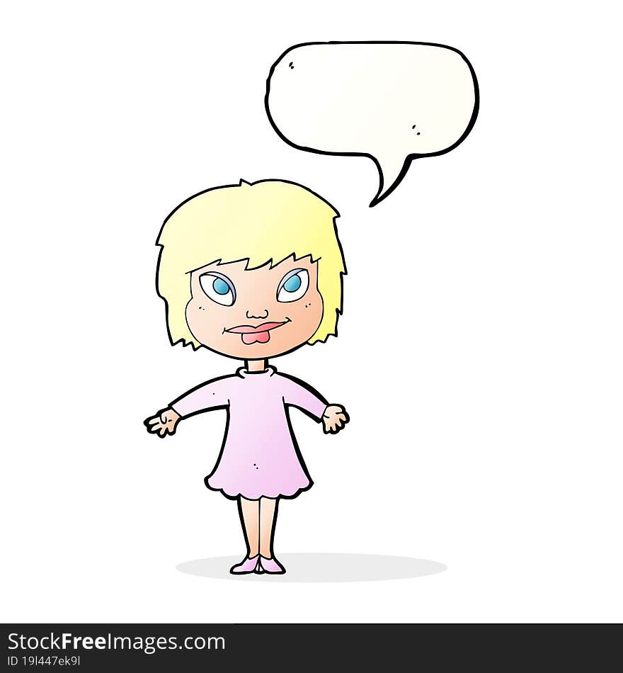 Cartoon Girl Shrugging Shoulders With Speech Bubble