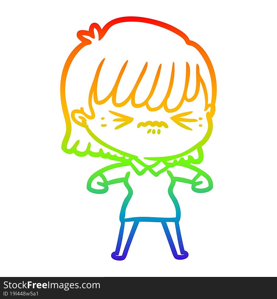 rainbow gradient line drawing annoyed cartoon girl