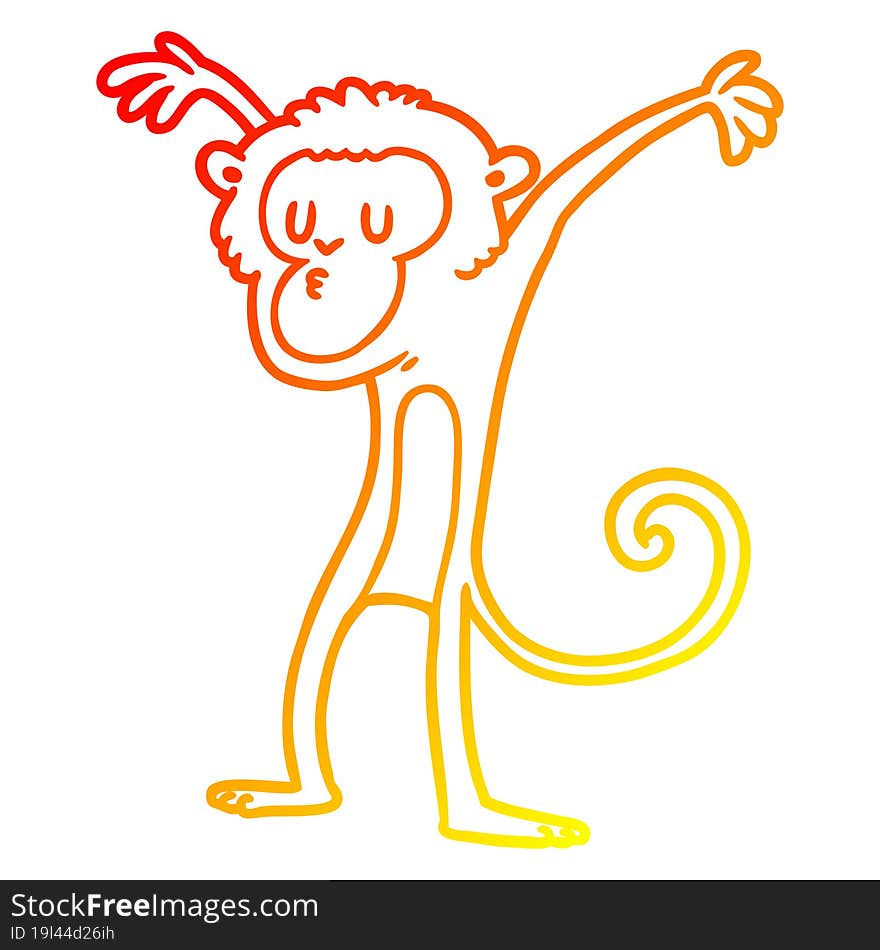 warm gradient line drawing of a cartoon monkey