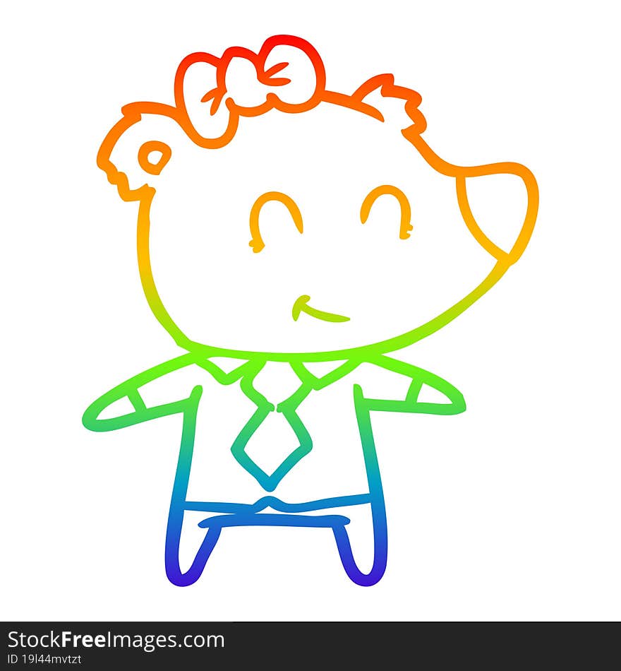 rainbow gradient line drawing of a female bear in work clothes