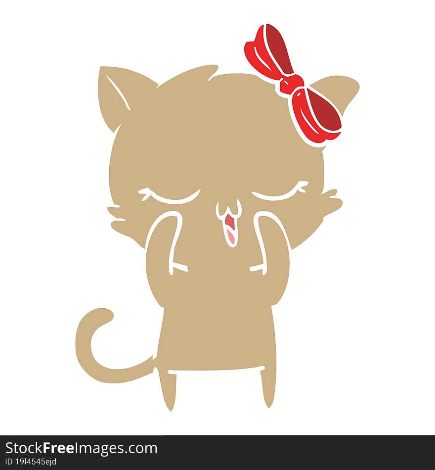 flat color style cartoon cat with bow on head