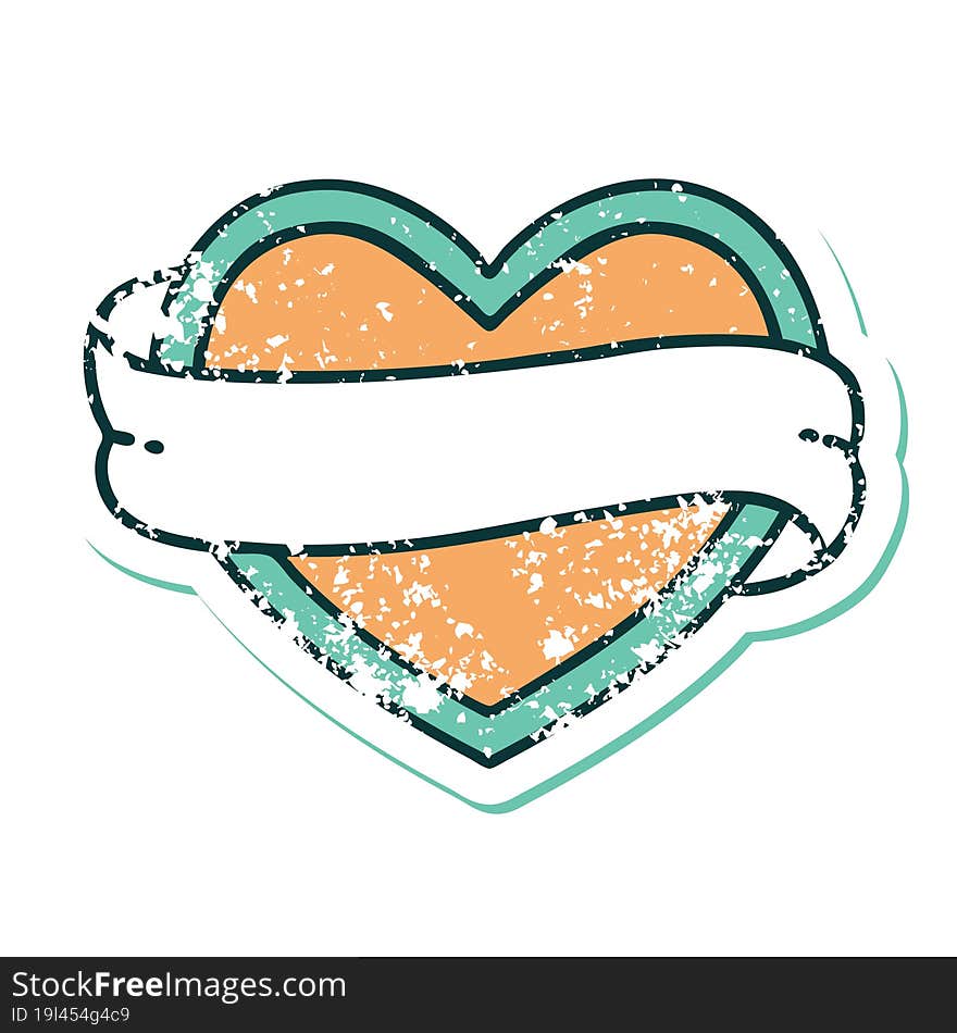 Distressed Sticker Tattoo Style Icon Of A Heart And Banner