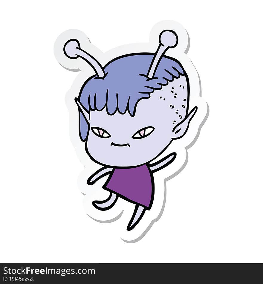 sticker of a cute cartoon alien girl