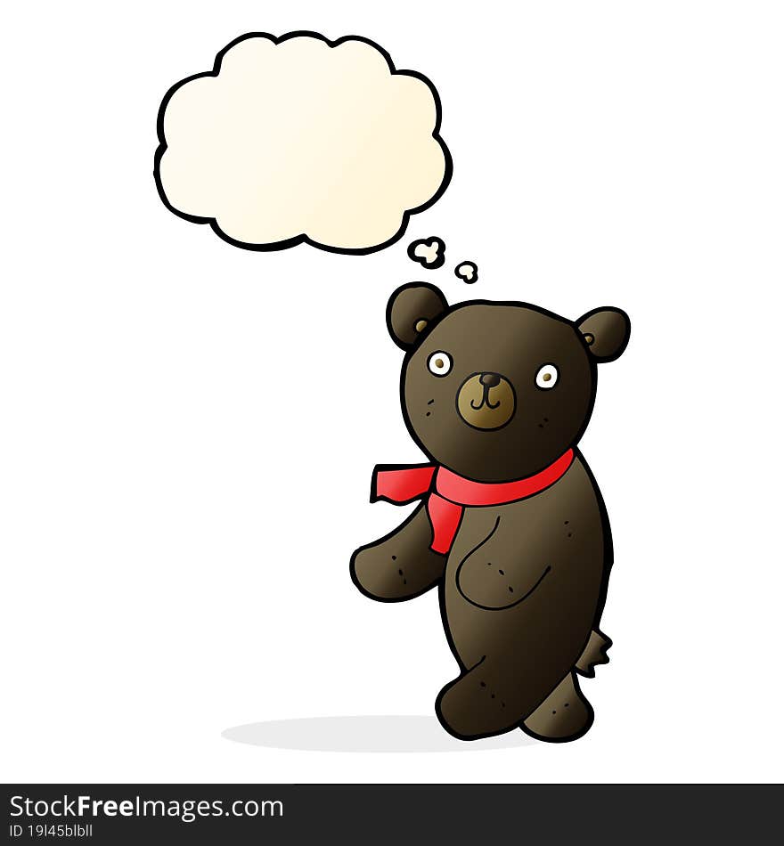 cute cartoon black teddy bear with thought bubble