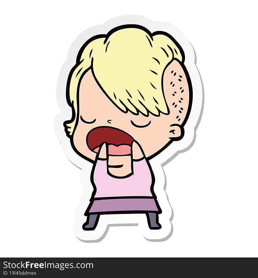 sticker of a cartoon cool hipster girl talking