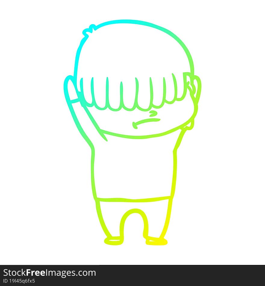 Cold Gradient Line Drawing Cartoon Boy With Untidy Hair