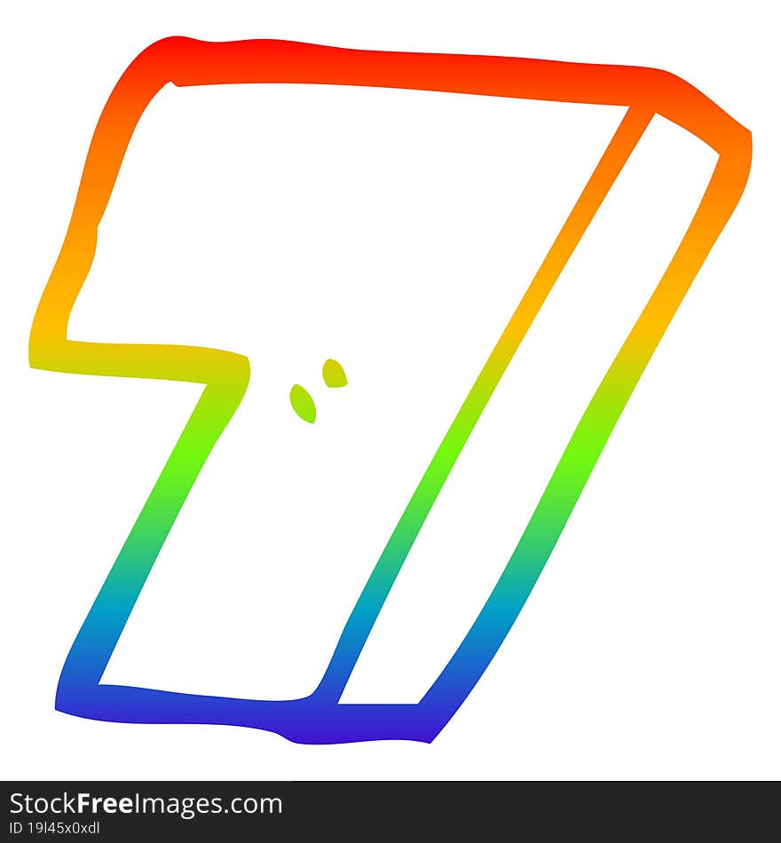 rainbow gradient line drawing of a cartoon number seven