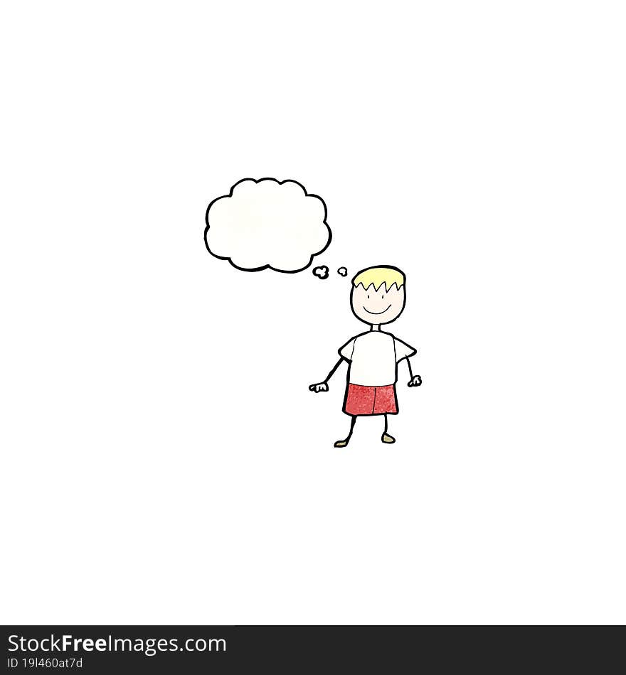 child s drawing of a happy boy with thought bubble