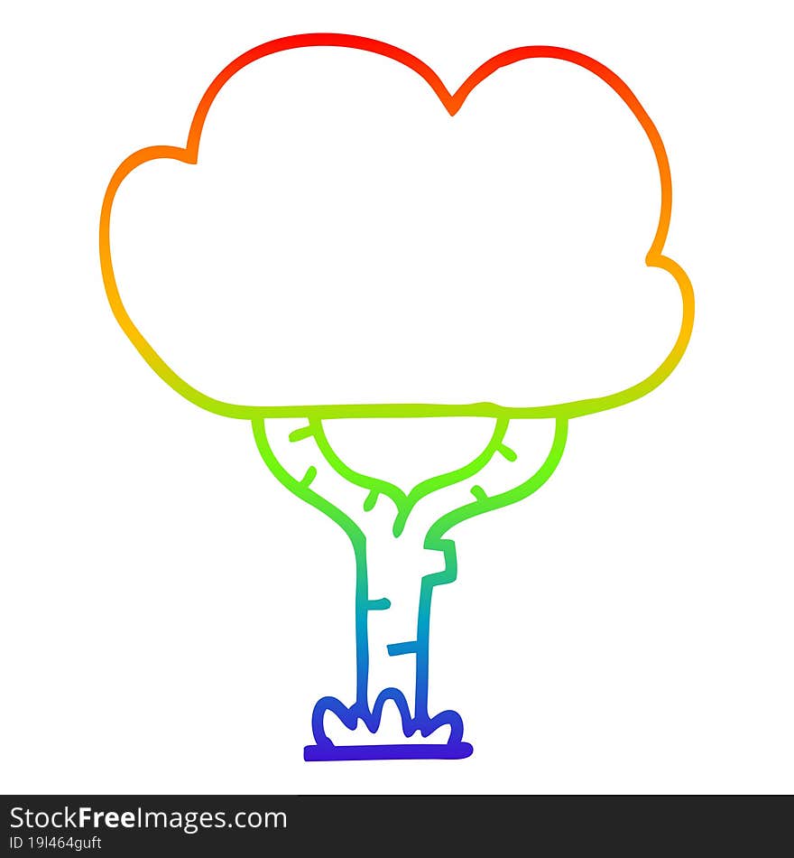 rainbow gradient line drawing of a cartoon tree