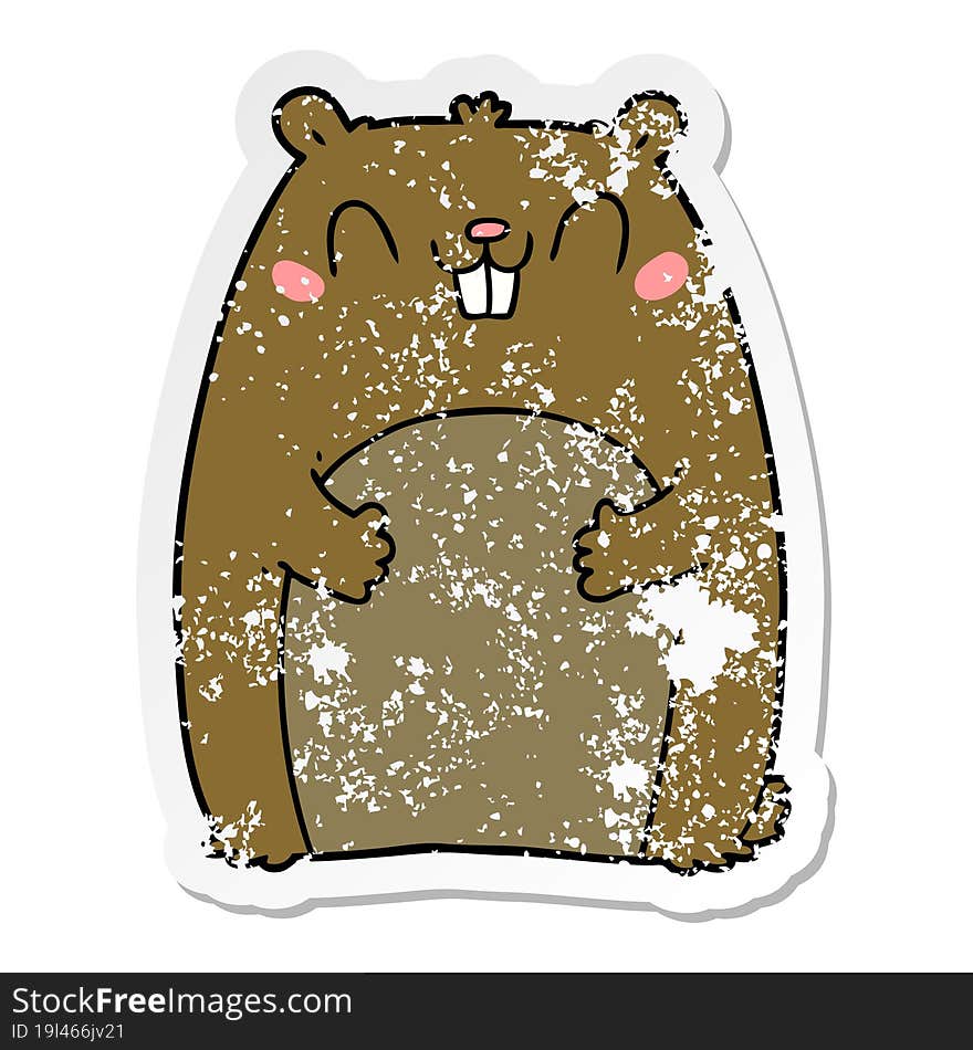 distressed sticker of a cartoon happy gopher