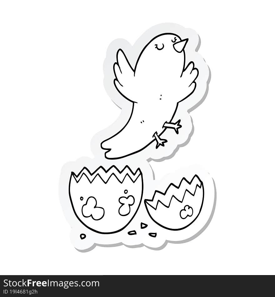 sticker of a cartoon bird hatching from egg