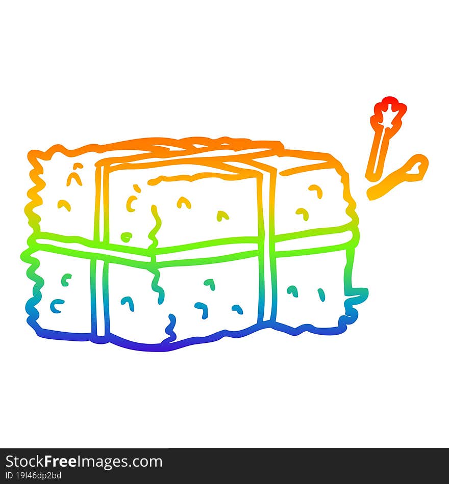 rainbow gradient line drawing cartoon bale of hay