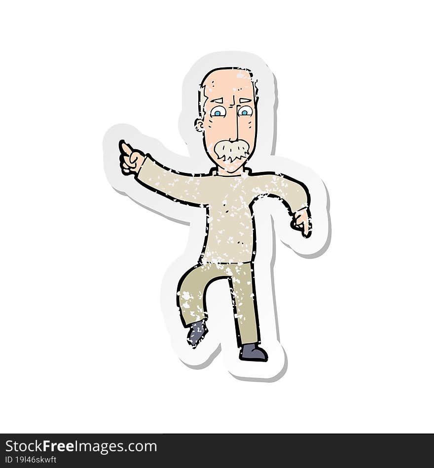 retro distressed sticker of a cartoon angry old man