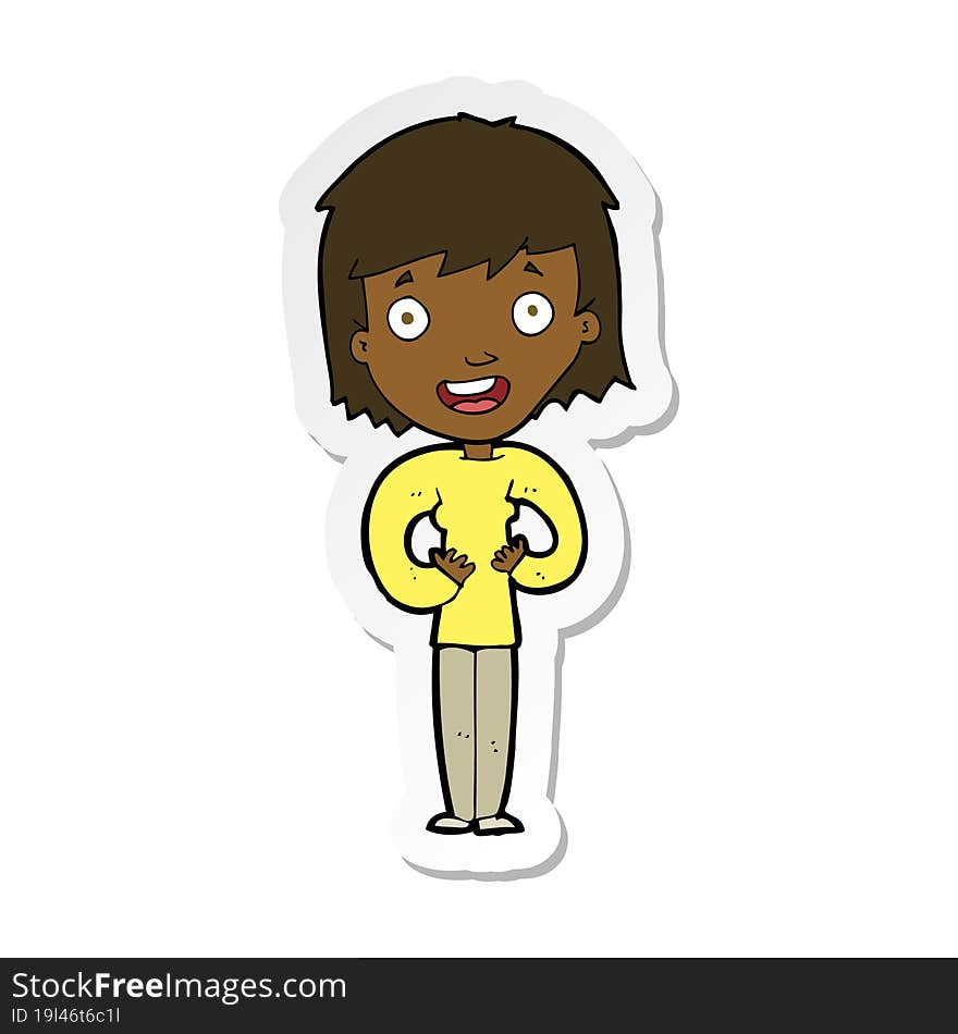 sticker of a cartoon happy woman