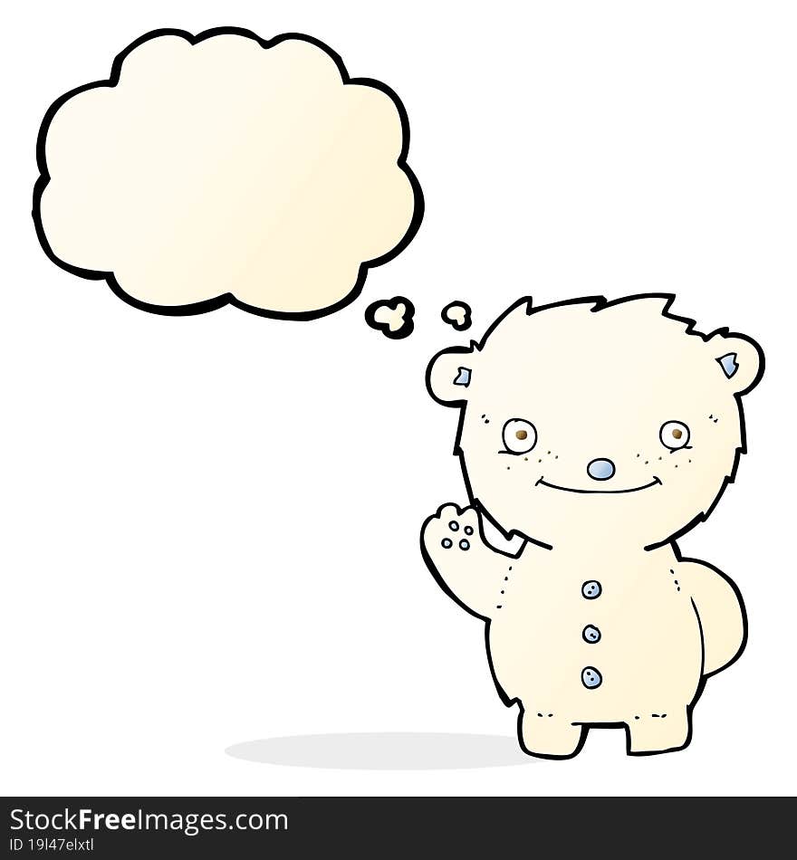 cartoon waving polar bear with thought bubble