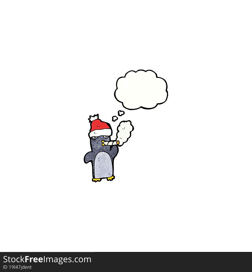 Cartoon Penguin Smoking Cigarette