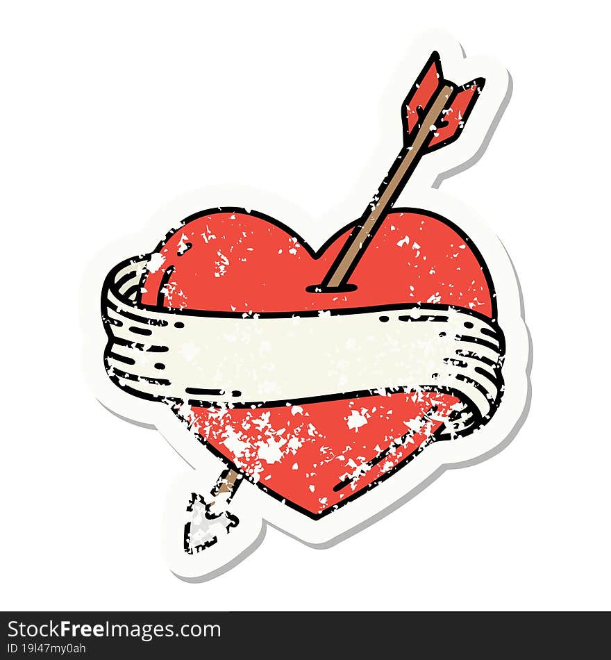 distressed sticker tattoo in traditional style of an arrow heart and banner. distressed sticker tattoo in traditional style of an arrow heart and banner