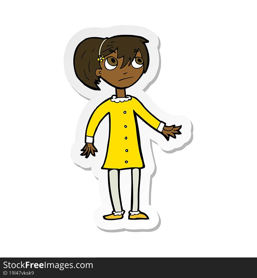 sticker of a cartoon worried girl